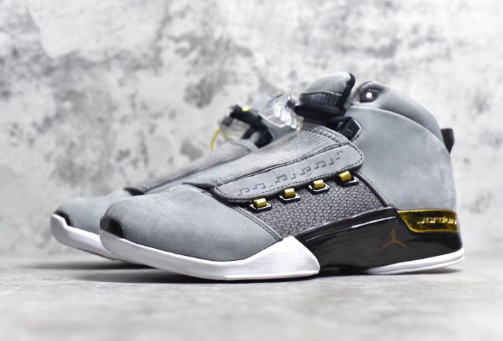 Real Jordan 17 Trophy Room Cool Grey Metallic Gold Black Shoes